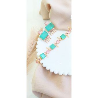 CONJUNTO DE BRINCO E PULSEIRA PEDRA FUSION TURMALINA